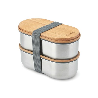 Lunchbox, pudełko śniadaniowe Black+Blum Double Bento z nadrukiem Twojego logo, materiał: bambus, stal nierdzewna, stal, kolor: grey Lunchbox, pudełko śniadaniowe Black+Blum Double Bento z nadrukiem Twojego logo, materiał: bambus, stal nierdzewna, stal, kolor: grey