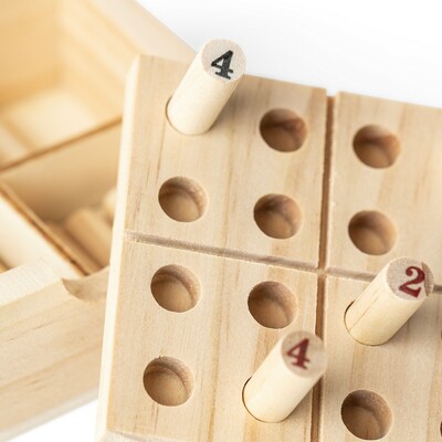 Mini zestaw Sudoku, gra z nadrukiem Twojego logo, materiał: drewno, kolor: brązowy Mini zestaw Sudoku, gra z nadrukiem Twojego logo, materiał: drewno, kolor: brązowy