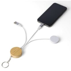 Kabel do ładowania 65W z nadrukiem Twojego logo, materiał: metal, bambus, tpe, kolor: brązowy