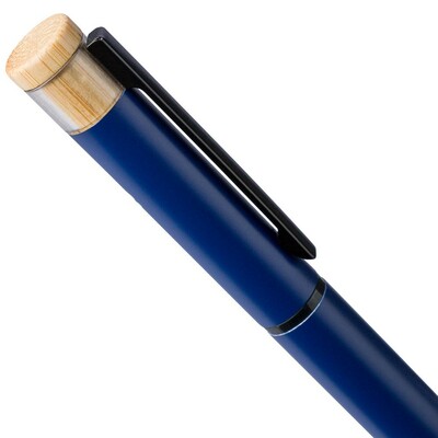 Zestaw piśmienniczy, długopis i pióro kulkowe z nadrukiem Twojego logo, materiał: metal, aluminium, bambus, rpet, kolor: niebieski Zestaw piśmienniczy, długopis i pióro kulkowe z nadrukiem Twojego logo, materiał: metal, aluminium, bambus, rpet, kolor: niebieski