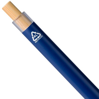 Zestaw piśmienniczy, długopis i pióro kulkowe z nadrukiem Twojego logo, materiał: metal, aluminium, bambus, rpet, kolor: niebieski Zestaw piśmienniczy, długopis i pióro kulkowe z nadrukiem Twojego logo, materiał: metal, aluminium, bambus, rpet, kolor: niebieski