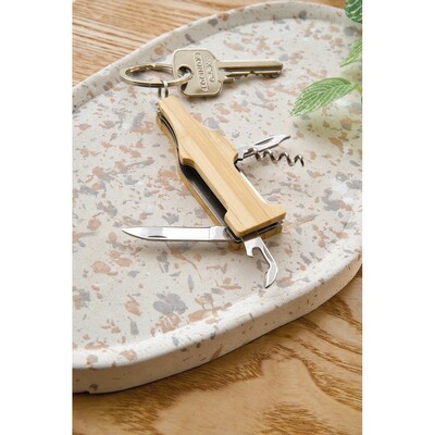 Brelok, narzędzie wielofunkcyjne z nadrukiem Twojego logo, materiał: metal, bambus, kolor: brązowy Brelok, narzędzie wielofunkcyjne z nadrukiem Twojego logo, materiał: metal, bambus, kolor: brązowy