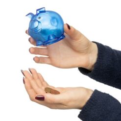 Skarbonka "świnka" z nadrukiem Twojego logo, materiał: plastik, kolor: niebieski