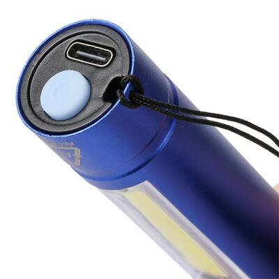 Latarka COB z nadrukiem Twojego logo, materiał: aluminium, poliester, kolor: granatowy Latarka COB z nadrukiem Twojego logo, materiał: aluminium, poliester, kolor: granatowy