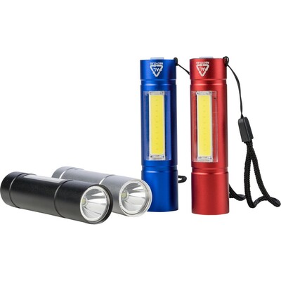 Latarka COB z nadrukiem Twojego logo, materiał: aluminium, poliester, kolor: czerwony Latarka COB z nadrukiem Twojego logo, materiał: aluminium, poliester, kolor: czerwony