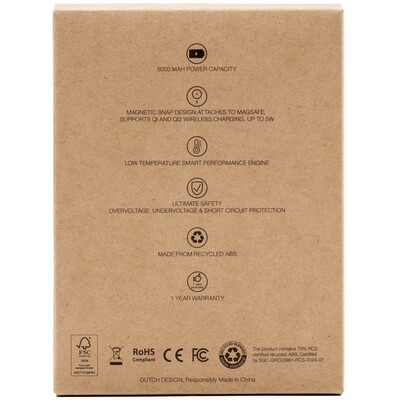 Magnetyczny power bank 5000 mAh BrandCharger Powercharge Air z nadrukiem Twojego logo, materiał: plastik, kolor: biały Magnetyczny power bank 5000 mAh BrandCharger Powercharge Air z nadrukiem Twojego logo, materiał: plastik, kolor: biały