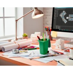 Pojemnik na przybory do pisania „kontener na śmieci” | Erco z nadrukiem Twojego logo, materiał: pp, kolor: zielony