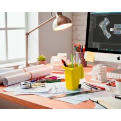 Pojemnik na przybory do pisania „kontener na śmieci” | Erco z nadrukiem Twojego logo, materiał: pp, kolor: żółty