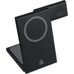 Magnetyczna ładowarka bezprzewodowa 3 w 1, 15W z nadrukiem Twojego logo, materiał: plastik, kolor: czarny