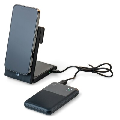 Magnetyczna ładowarka bezprzewodowa 3 w 1, 15W z nadrukiem Twojego logo, materiał: plastik, kolor: czarny Magnetyczna ładowarka bezprzewodowa 3 w 1, 15W z nadrukiem Twojego logo, materiał: plastik, kolor: czarny