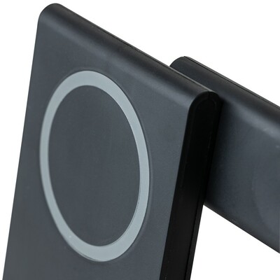 Magnetyczna ładowarka bezprzewodowa 3 w 1, 15W z nadrukiem Twojego logo, materiał: plastik, kolor: czarny Magnetyczna ładowarka bezprzewodowa 3 w 1, 15W z nadrukiem Twojego logo, materiał: plastik, kolor: czarny