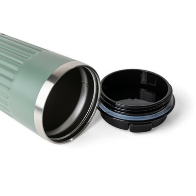 Kubek termiczny 400 ml z nadrukiem Twojego logo, materiał: pp, stal nierdzewna, silikon, stal, kolor: zielony Kubek termiczny 400 ml z nadrukiem Twojego logo, materiał: pp, stal nierdzewna, silikon, stal, kolor: zielony