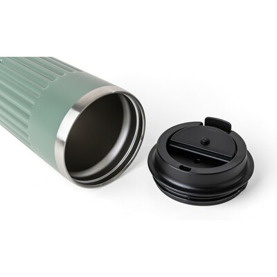 Kubek termiczny 400 ml z nadrukiem Twojego logo, materiał: pp, stal nierdzewna, silikon, stal, kolor: zielony Kubek termiczny 400 ml z nadrukiem Twojego logo, materiał: pp, stal nierdzewna, silikon, stal, kolor: zielony