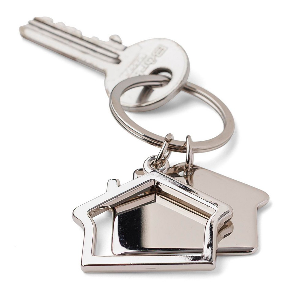 Brelok do kluczy "domek" z nadrukiem Twojego logo, materiał: metal, kolor: srebrny Brelok do kluczy "domek" z nadrukiem Twojego logo, materiał: metal, kolor: srebrny