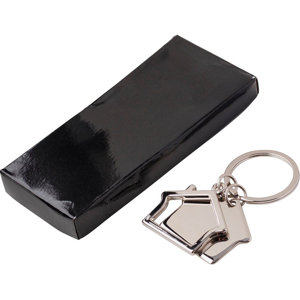 Brelok do kluczy "domek" z nadrukiem Twojego logo, materiał: metal, kolor: srebrny Brelok do kluczy "domek" z nadrukiem Twojego logo, materiał: metal, kolor: srebrny