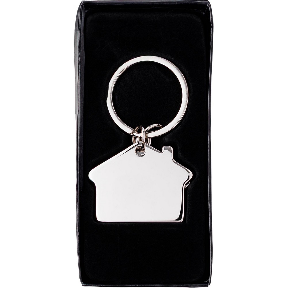 Brelok do kluczy "domek" z nadrukiem Twojego logo, materiał: metal, kolor: srebrny Brelok do kluczy "domek" z nadrukiem Twojego logo, materiał: metal, kolor: srebrny