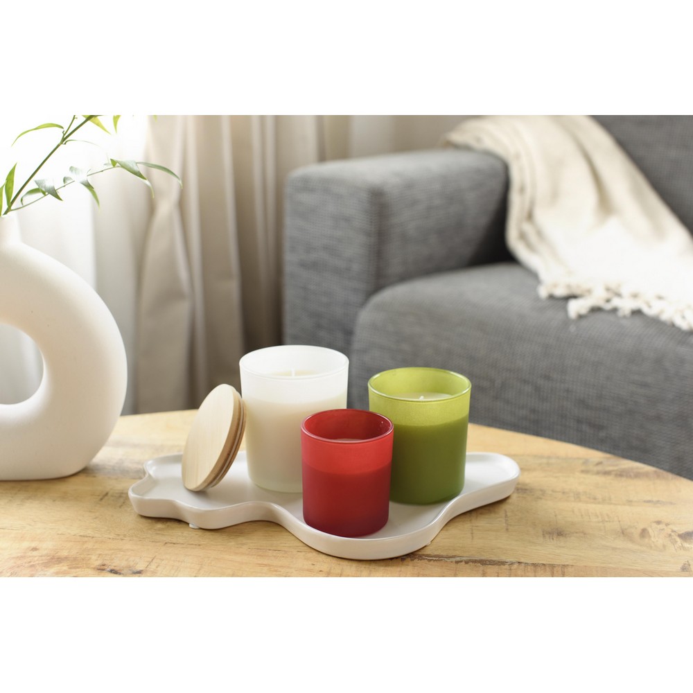 Świeczka zapachowa z nadrukiem Twojego logo, materiał: bambus, szkło, kolor: biały Świeczka zapachowa z nadrukiem Twojego logo, materiał: bambus, szkło, kolor: biały