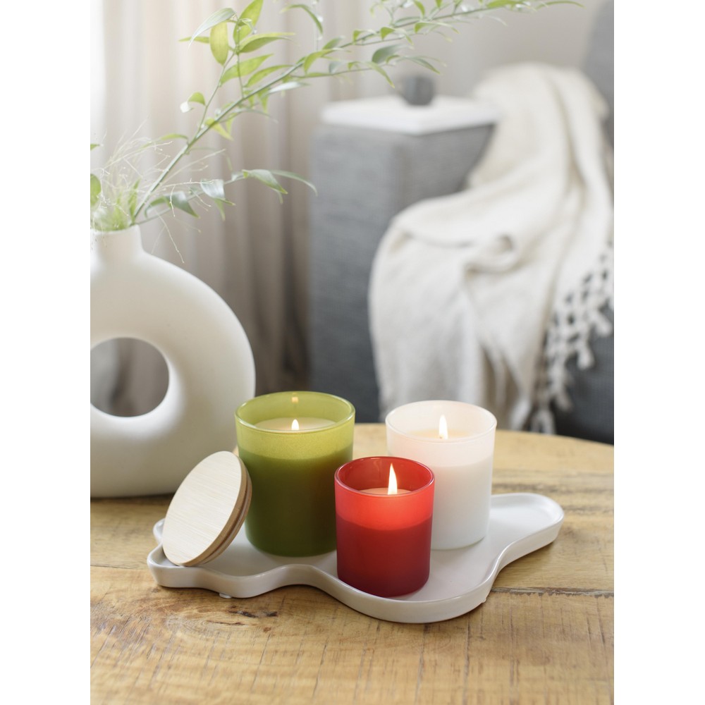 Świeczka zapachowa z nadrukiem Twojego logo, materiał: bambus, szkło, kolor: biały Świeczka zapachowa z nadrukiem Twojego logo, materiał: bambus, szkło, kolor: biały