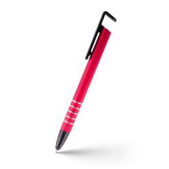 Długopis, touch pen, stojak na telefon | Erran z nadrukiem Twojego logo, materiał: plastik, aluminium, kolor: czerwony