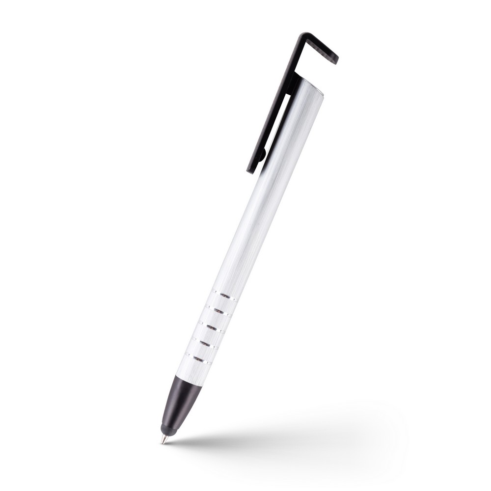 Długopis, touch pen, stojak na telefon | Erran z nadrukiem Twojego logo, materiał: plastik, aluminium, kolor: srebrny Długopis, touch pen, stojak na telefon | Erran z nadrukiem Twojego logo, materiał: plastik, aluminium, kolor: srebrny