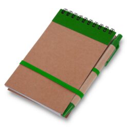 Notatnik ok. A6 z długopisem | Chapman z nadrukiem Twojego logo, materiał: guma, karton, papier, bawełna, kolor: zielony