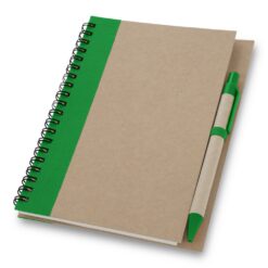 Notatnik ok. A5 z długopisem | Salvatore z nadrukiem Twojego logo, materiał: metal, karton, papier, kolor: zielony