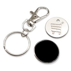 Brelok do kluczy, żeton do wózka na zakupy | Lill z nadrukiem Twojego logo, materiał: metal, kolor: czarny