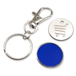 Brelok do kluczy, żeton do wózka na zakupy | Lill z nadrukiem Twojego logo, materiał: metal, kolor: granatowy