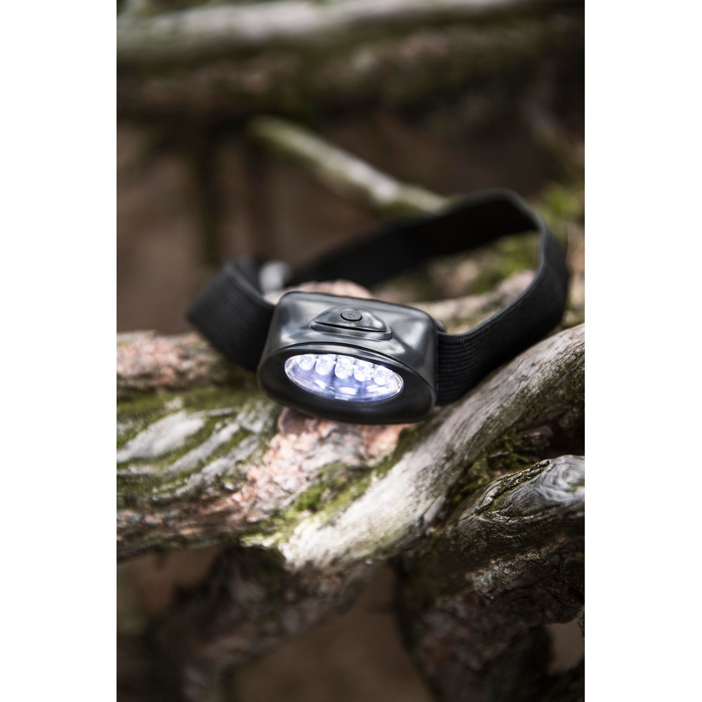 Latarka na głowę 5 LED z nadrukiem Twojego logo, materiał: plastik, kolor: czarny Latarka na głowę 5 LED z nadrukiem Twojego logo, materiał: plastik, kolor: czarny