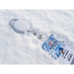 Ski pass, rozciągany przewód 75 cm | Norellix z nadrukiem Twojego logo, materiał: plastik, kolor: biały