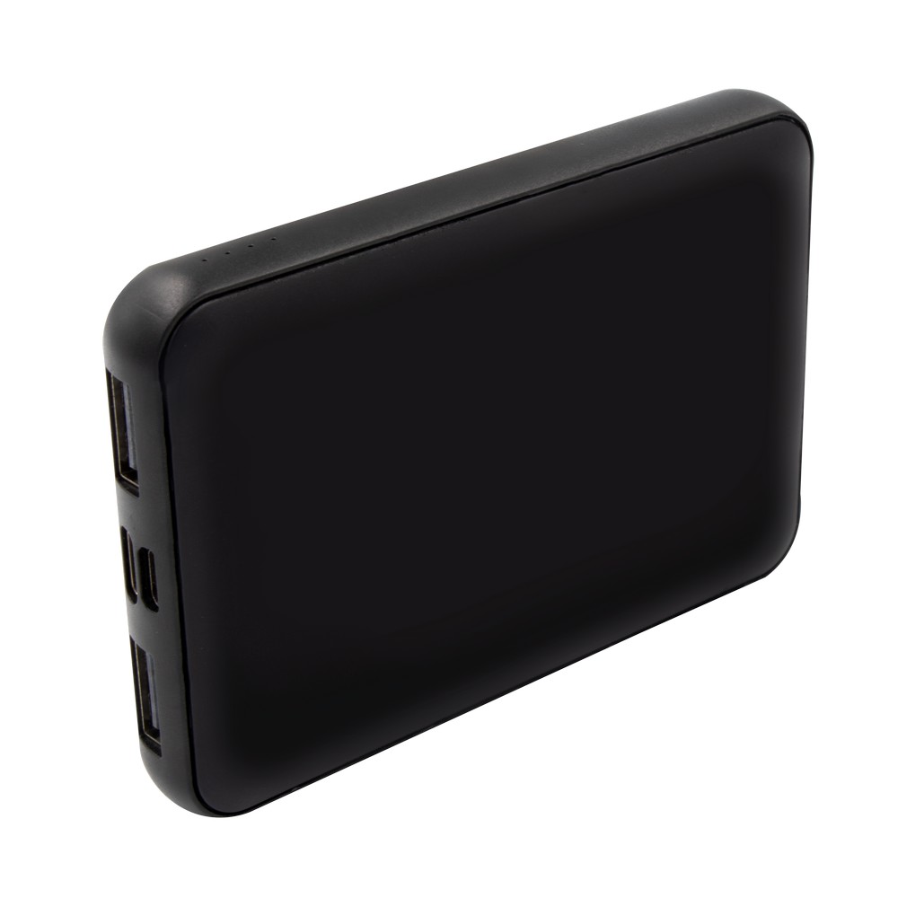 Power bank 5000 mAh RPET | Suzanne z nadrukiem Twojego logo, materiał: rpet, kolor: czarny Power bank 5000 mAh RPET | Suzanne z nadrukiem Twojego logo, materiał: rpet, kolor: czarny