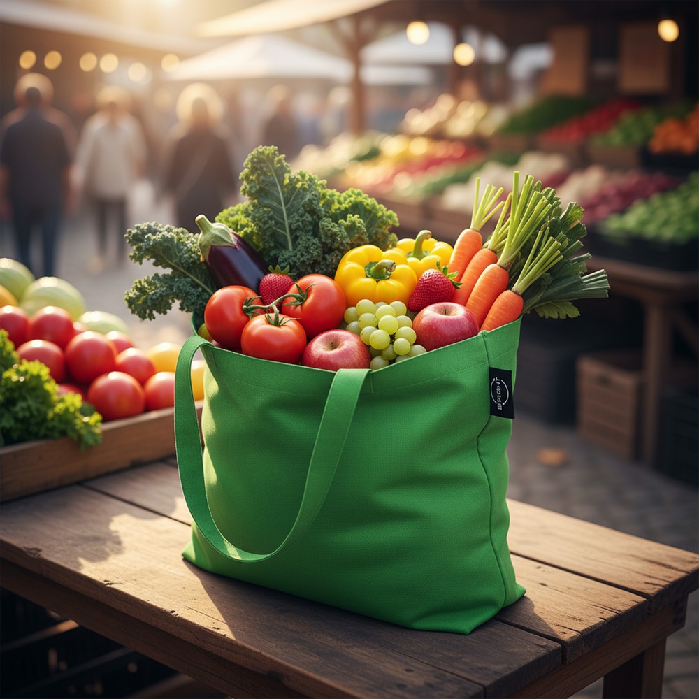 Torba z bawełny z recyklingu i poliestru z recyklingu na zakupy B'RIGHT | Porter z nadrukiem Twojego logo, materiał: poliester, bawełna, kolor: jasnozielony Torba z bawełny z recyklingu i poliestru z recyklingu na zakupy B'RIGHT | Porter z nadrukiem Twojego logo, materiał: poliester, bawełna, kolor: jasnozielony