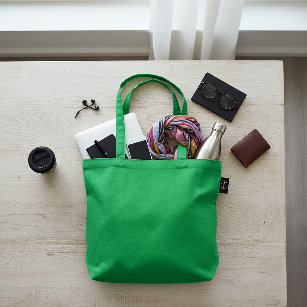 Torba z bawełny z recyklingu i poliestru z recyklingu na zakupy B'RIGHT | Porter z nadrukiem Twojego logo, materiał: poliester, bawełna, kolor: jasnozielony Torba z bawełny z recyklingu i poliestru z recyklingu na zakupy B'RIGHT | Porter z nadrukiem Twojego logo, materiał: poliester, bawełna, kolor: jasnozielony