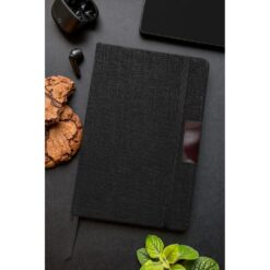 Notatnik RPET A5 | Raysha z nadrukiem Twojego logo, materiał: metal, papier, rpet, kolor: czarny