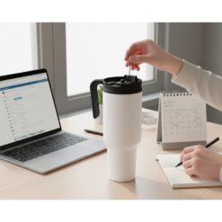 Kubek termiczny 1100 ml Air Gifts z ergonomicznym uchwytem | Ony z nadrukiem Twojego logo, materiał: plastik, stal nierdzewna, stal, kolor: biały