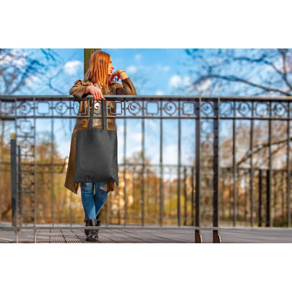 Torba RPET na zakupy | Rokia z nadrukiem Twojego logo, materiał: rpet, non-woven, kolor: czarny Torba RPET na zakupy | Rokia z nadrukiem Twojego logo, materiał: rpet, non-woven, kolor: czarny