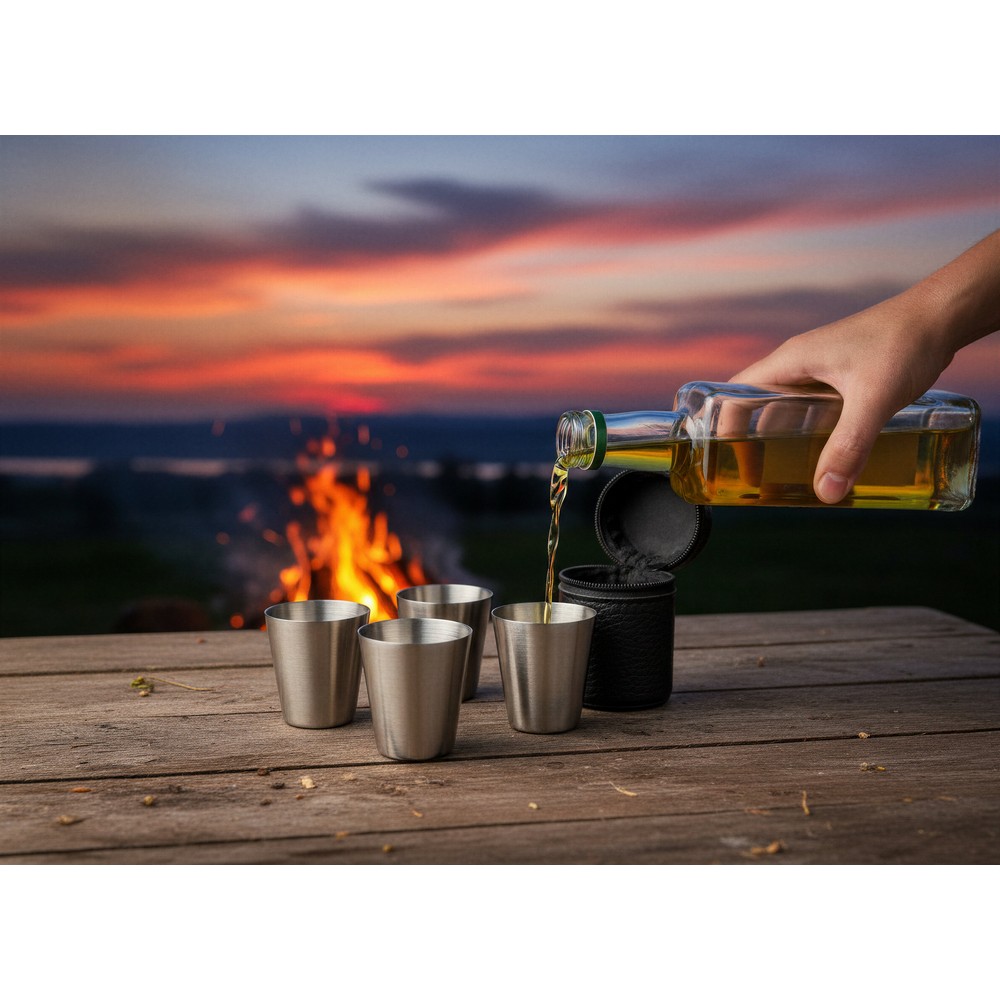 Zestaw metalowych kieliszków z nadrukiem Twojego logo, materiał: metal, kolor: czarny Zestaw metalowych kieliszków z nadrukiem Twojego logo, materiał: metal, kolor: czarny