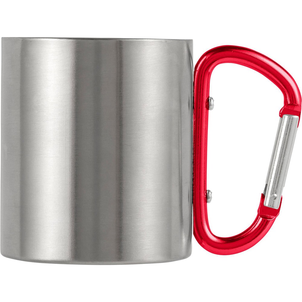 Metalowy kubek 185 ml z karabińczykiem z nadrukiem Twojego logo, materiał: aluminium, stal nierdzewna, stal, kolor: czerwony Metalowy kubek 185 ml z karabińczykiem z nadrukiem Twojego logo, materiał: aluminium, stal nierdzewna, stal, kolor: czerwony