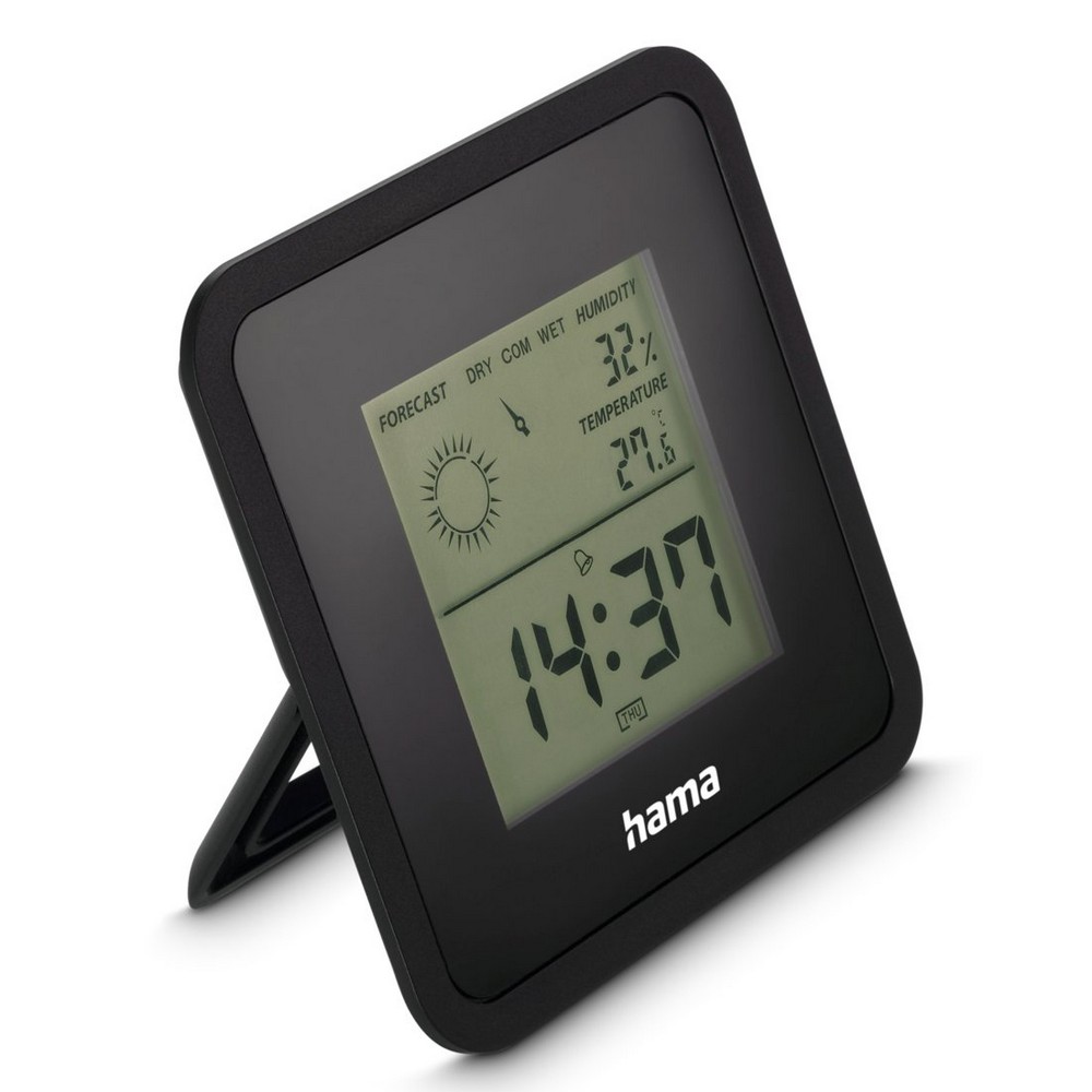Termometr, higrometr, zegar na biurko Hama Borneo z nadrukiem Twojego logo, materiał: plastik, kolor: czarny Termometr, higrometr, zegar na biurko Hama Borneo z nadrukiem Twojego logo, materiał: plastik, kolor: czarny
