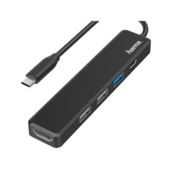 Hub USB, USB-C, HDMI Hama z nadrukiem Twojego logo, materiał: aluminium, kolor: czarny