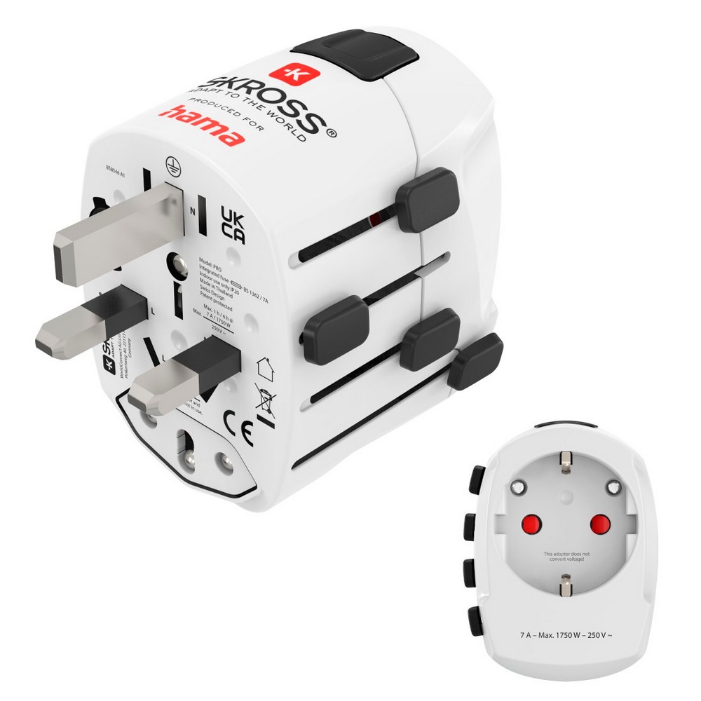 Adapter podróżny Skross for Hama Pro z nadrukiem Twojego logo, materiał: plastik, kolor: biały Adapter podróżny Skross for Hama Pro z nadrukiem Twojego logo, materiał: plastik, kolor: biały