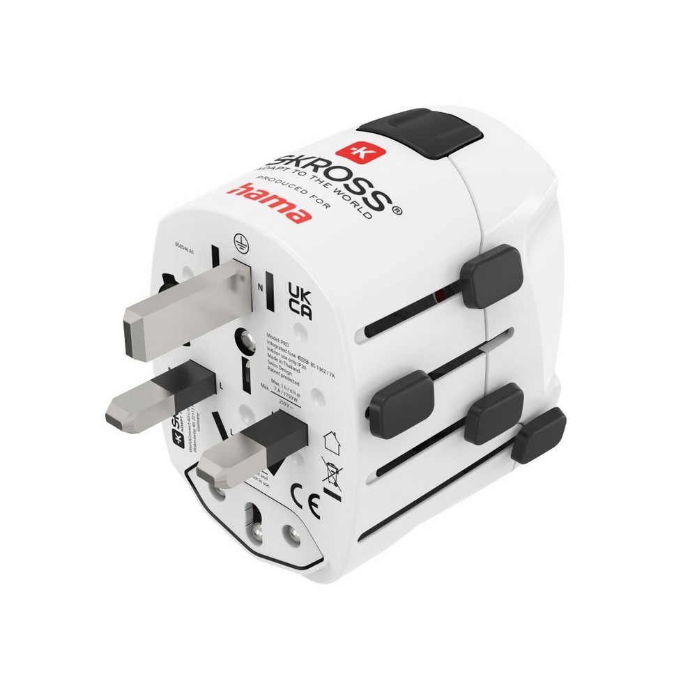 Adapter podróżny Skross for Hama Pro z nadrukiem Twojego logo, materiał: plastik, kolor: biały Adapter podróżny Skross for Hama Pro z nadrukiem Twojego logo, materiał: plastik, kolor: biały