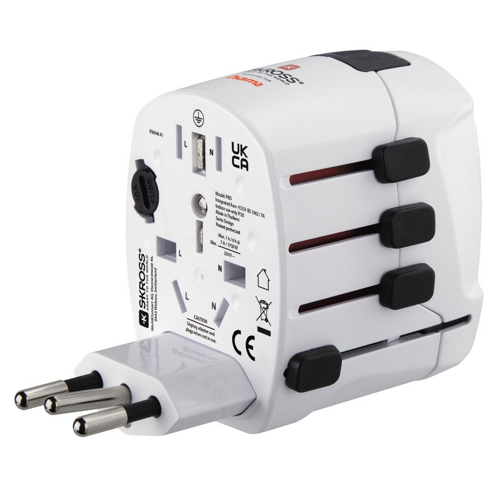 Adapter podróżny Skross for Hama Pro z nadrukiem Twojego logo, materiał: plastik, kolor: biały Adapter podróżny Skross for Hama Pro z nadrukiem Twojego logo, materiał: plastik, kolor: biały