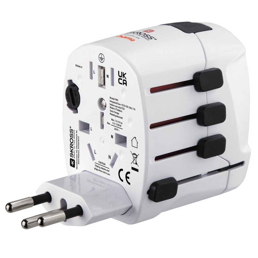 Adapter podróżny Skross for Hama Pro z nadrukiem Twojego logo, materiał: plastik, kolor: biały Adapter podróżny Skross for Hama Pro z nadrukiem Twojego logo, materiał: plastik, kolor: biały